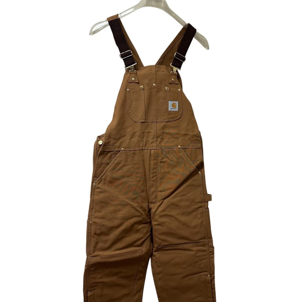 Vtg Carhartt Duck Zip to Knee Bib Overalls Quilt Lined R02 BRN 56 X 30 NEW NOS